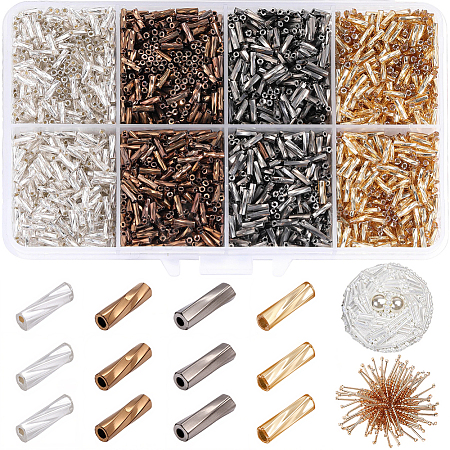3200Pcs 4 Colors Glass Twisted Bugle Beads SEED-PA0001-51B-1
