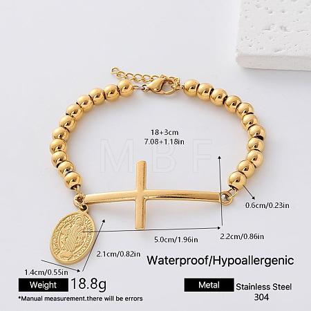 304 Stainless Steel Oval Saint Benedict Medal Charm Religion Cross Link Bracelets for Women YL3658-4-1