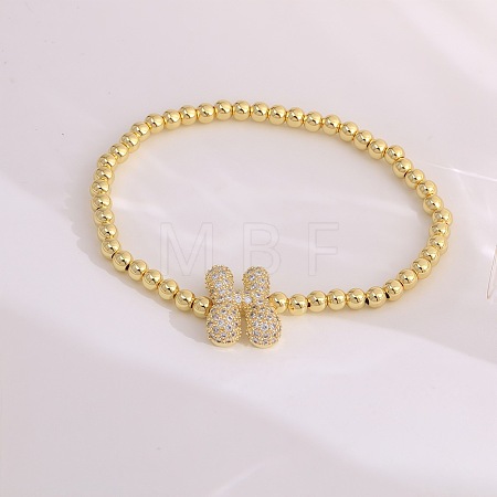 Brass Micro Pave Clear Cubic Zirconia Beaded Stretch Bracelets for Women FS-WGB95F4-17-1