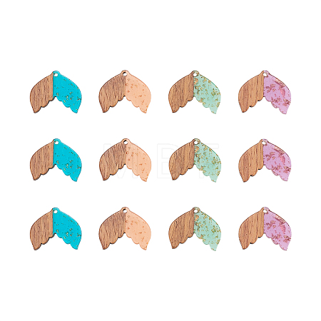 Transparent Resin & Walnut Wood Pendants RESI-CJ0001-68-1