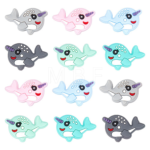 12Pcs 6 Colors Whale Food Grade Eco-Friendly Silicone Beads SIL-GO0001-14-1