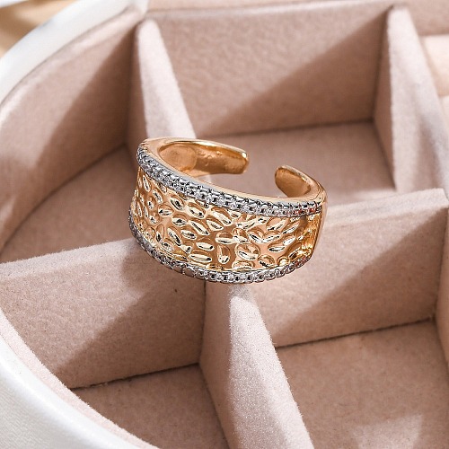 Brass Micro Pave Clear Cubic Zirconia Cuff Finger Rings for Women RJEW-C116-10G-1