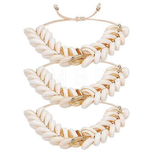   3Pcs Natural Cowrie Shell Charm Bracelets Set BJEW-PH0004-36-1