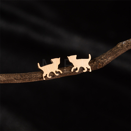 Stainless Steel Cat Shape Stud Earrings PW-WG381B7-03-1