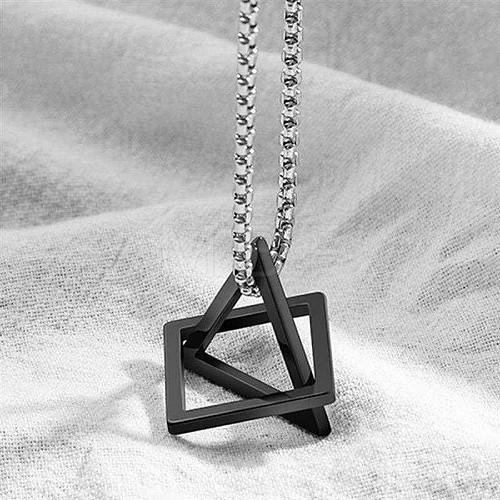 Interlocking Triangle & Square Stainless Steel Pendant Box Chain Necklaces WG4B0A0-02-1