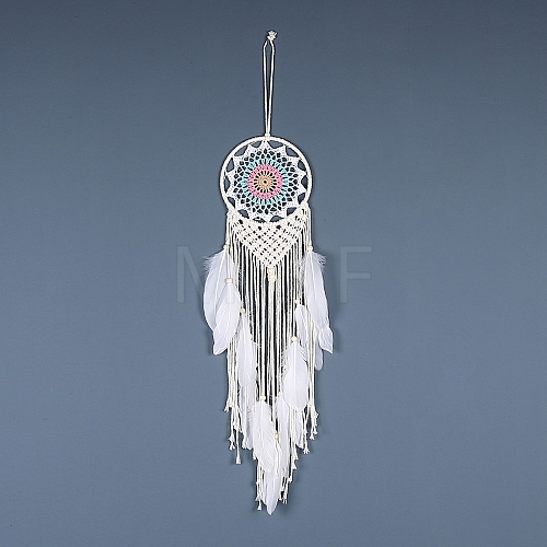 Iron Bohemian Woven Web/Net with Feather Macrame Wall Hanging Decorations PW-WG41914-02-1