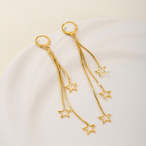 Fashionable Geometric Brass Earrings with Tassel Studs WN4550-4-1