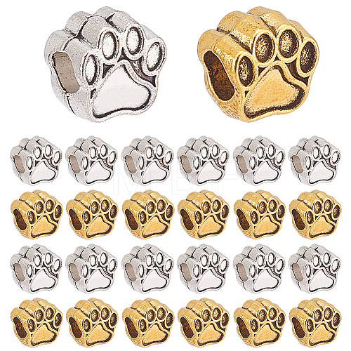 ARRICRAFT 100Pcs 2 Styles Tibetan Style Zinc Alloy Dog Paw Prints European Beads MPDL-AR0001-02-1