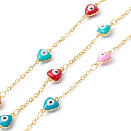 Handmade Eco-friendly Brass Enamel Heart with Evil Eye Link Chain CHC-E025-44G-1