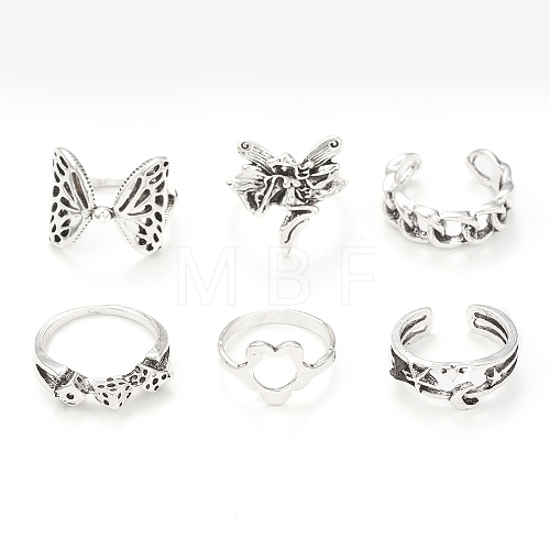 Tibetan Style Alloy Stackable Rings Set RJEW-E071-01AS-03-1