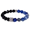 Dyed Natural Blue Aventurine & Obsidian Beaded Stretch Bracelets for Men LN1122-8-1
