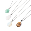Natural Mixed Stone Pendant Necklaces and Asymmetrical Hoop Earrings Jewelry Sets SJEW-JS01212-4