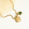 Stainless Steel Pace Green Cubic Zirconia Birthstone Zodiac Gemini Pendant Necklaces for Women ZA6688-1-2
