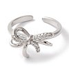 Bowknot Brass Micro Pave Clear Cubic Zirconia Open Cuff Rings for Women RJEW-C098-07P-2