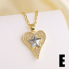 Brass Micro Pave Clear Cubic Zirconia Two Tone Heart Pendant Necklaces WGF7FF4-05-1