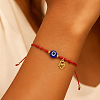 Handmade Adjustable Blue Evil Eye Glass Braided Bead Bracelets with Stainless Steel Religion Hamsa Hand for Women KO5639-2-6