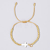 Brass Round Bead Braided Bead Bracelets VB3830-3-1