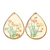 Brass & Transparent Epoxy Resin & Dried Flower Pendants RESI-G133-02G-03-1