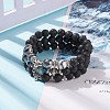 3Pcs 3 Style Natural Lava Rock & Tibetan Agate Stretch Bracelet with Alloy Tube Beaded BJEW-JB08322-2