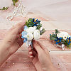2Pcs 2 Style Silk Cloth Rose Flower Boutonniere Brooch & Wrist Corsage AJEW-CP0001-55-3