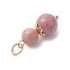 3Pcs 3 Styles Natural Rose Quartz & Dyed Striped Agate/Banded Agate Round Beaded Pendants PALLOY-JF04701-05-5