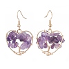 Natural Amethyst Chips Braided Heart with Tree of Life Dangle Earrings EJEW-JE04882-02-4