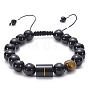 Natural Black Agate & Tiger Eye Round Beaded Adjustable Bracelets HL8029-9-1
