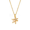 304 Stainless Steel Micro Pave Clear Cubic Zirconia Double Starfish Pendant Necklaces FS-WG2E0D3-01-5