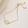 Brass Micro Pave Clear Cubic Zirconia & Natural Shell Link Bracelets WG7BE3F-03-1