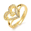 Heart with Letter Rack Plating Brass Micro Pave Clear Cubic Zirconia Adjustable Rings for Women RJEW-I105-01G-Q-1