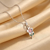 304 Stainless Steel Enamel Pink Flower Pendant Necklaces for Women WGD8704-01-5