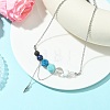 Natural Apatite & Lapis Lazuli & Lava Rock & Quartz Crystal Round Graduated Beaded Pendant 304 Stainless Steel Cable Chain Necklaces for Women NJEW-TA00242-02-1