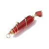 6Pcs 6 Styles Natural Carnelian & Green Aventurine & Rose Quartz & Quartz Crystal & Lapis Lazuli & Amethyst Copper Wire Wrapped Faceted Bullet Heart Pendants PALLOY-JF03482-03-5
