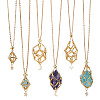3Pcs 3 Styles Star Moon Stainless Steel Braided Chain Macrame Pouch Empty Stone Holder Pendant Necklace Making NJEW-UN00014-1
