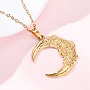 Moon with Flower 304 Stainless Steel Pendant Necklaces NJEW-H059-11G-1