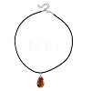 Natural Amber Teardrop Pendant Black Imitation Leather Cord Necklaces for Women NJEW-JN06318-4