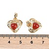 Brass Pave Natural Carnelian(Dyed & Heated) Heart Charms KK-U043-51G-01-3