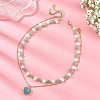 Natural Amazonite Heart Pendant 304 Stainless Steel Satellite Chain Double Layer Necklaces NJEW-JN06692-1