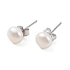 Natural Pearl Round Bead Stud Earrings X-EJEW-E298-01C-01P-1