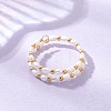 Natural Freshwater Pearl with Glass Seed Beaded Double Layers Finger Rings RJEW-JR01023-1