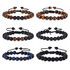 ANATTASOUL 6Pcs 5 Style Natural Lava Rock & Tiger Eye & Synthetic Agate Braided Bead Bracelets Set BJEW-AN0001-12-1
