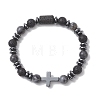 2Pcs Natural Lava Rock & Larvikite & Howlite Beads Stretch Bracelets for Couple BJEW-JB13196-3