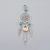 Synthetic Turquoise Alloy Woven Net/Web with Feather Pendant Decorations HJEW-JM00341-2