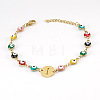 Colorful 304 Stainless Steel & Evil Eye Enamel Flat Round Link Bracelets FS-WGB13F5-09-1