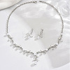 Leaf Brass Crystal Rhinestone & Plastic Pearl Pendant Necklaces & Stud Dangle Earrings Sets FS-WGAF044-02-3