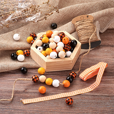 120Pcs 6 Style Natural Wood Beads WOOD-YS0001-02-1