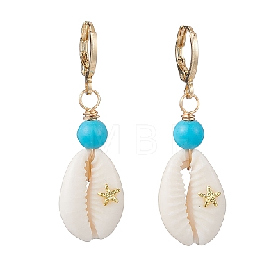 Synthetic Turquoise & Shell Leverback Earrings EJEW-JE06880-1