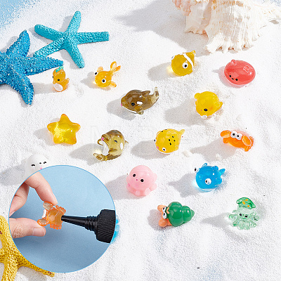 AHADERMAKER 51Pcs 17 Styles Marine Animal Theme Resin Display Decorations CRES-GA0001-12-1