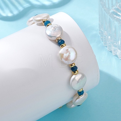 Natural Baroque Pearl Keshi Pearl & Dyed Natural Malaysia Jade & Brass Beaded Bracelets for Women BJEW-JB13793-1