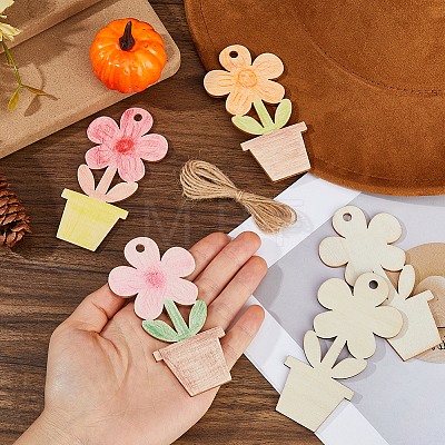 40Pcs Flower DIY Painting Materials Wood Pendants DIY-FH0010-96-1